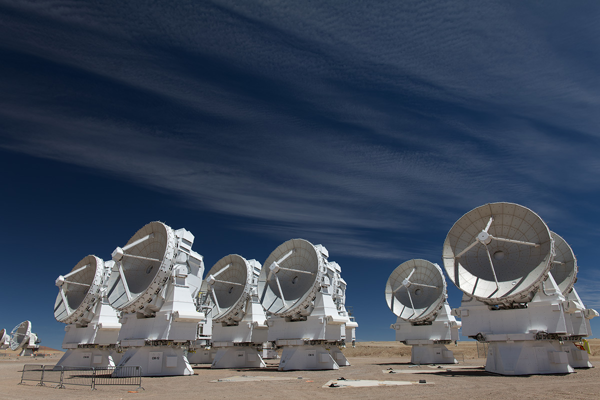 The Atacama Large Millimeter/Submillimeter Array's 66 antennas work together as though they were a single giant telescope using a technique known as interferometry.
