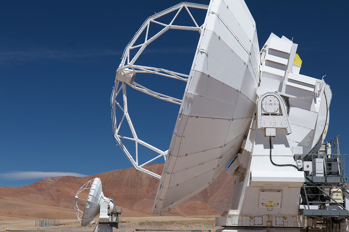 Two of the 66 radio antennas at the Atacama Large Millimeter/Submillimeter Array.
