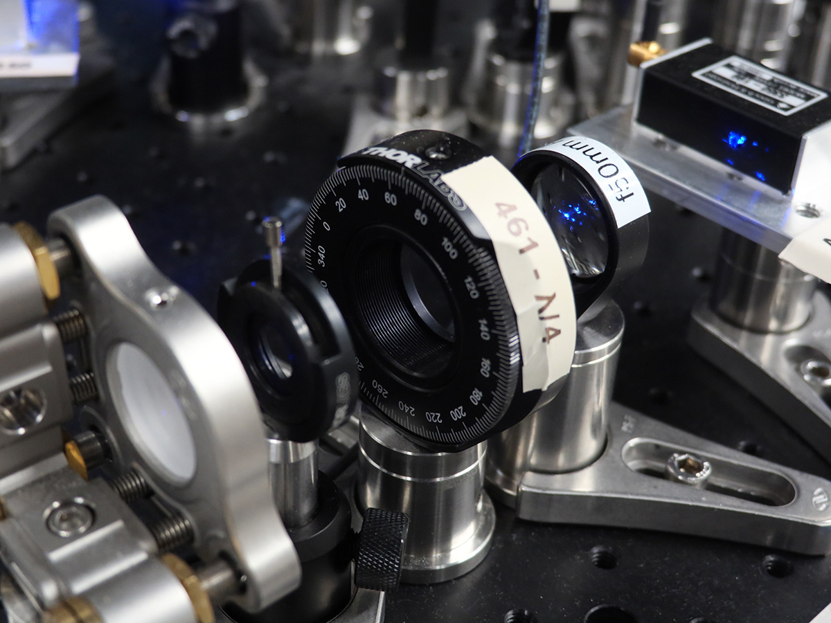 Lenses are lined up to direct a laser beam