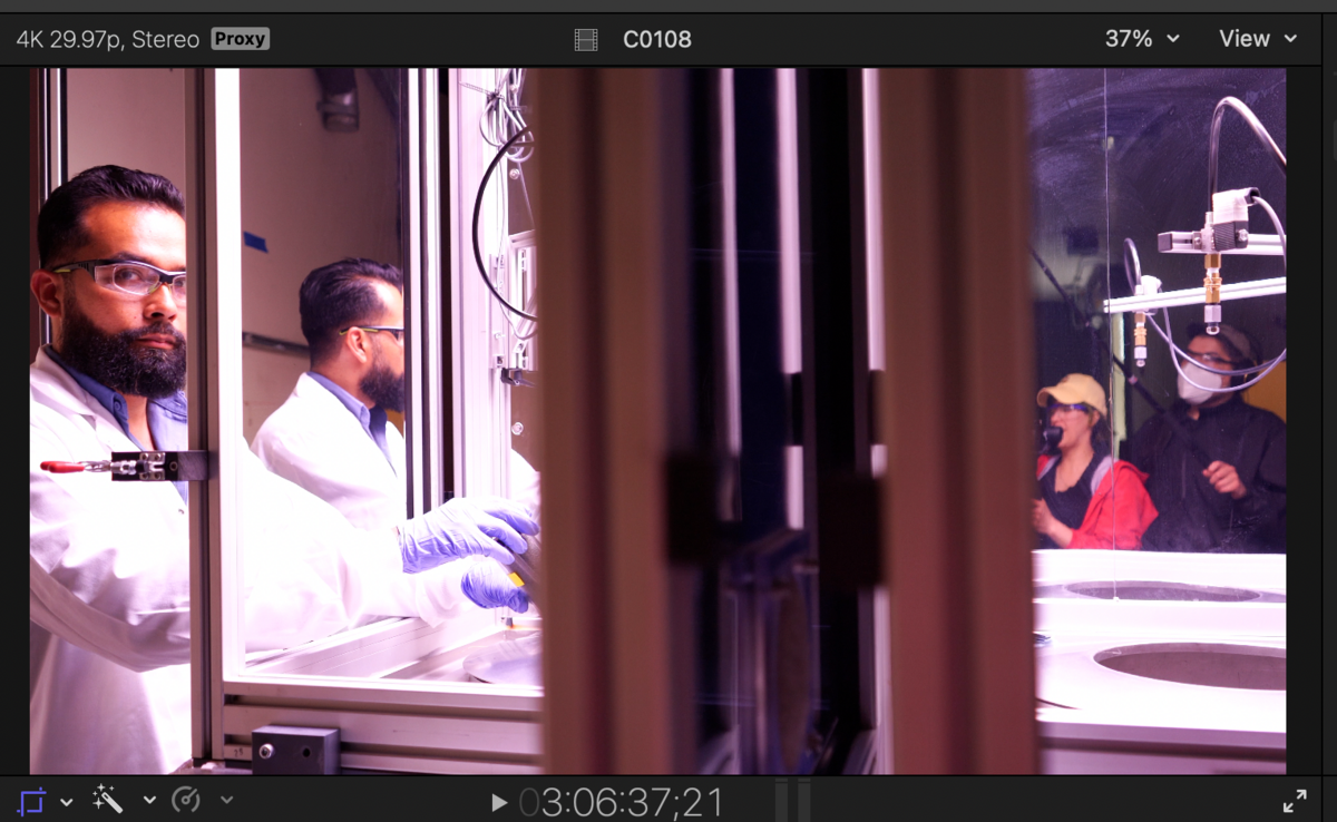 Scientist Javier Ceja-Navarro Looking off Camera during Filming