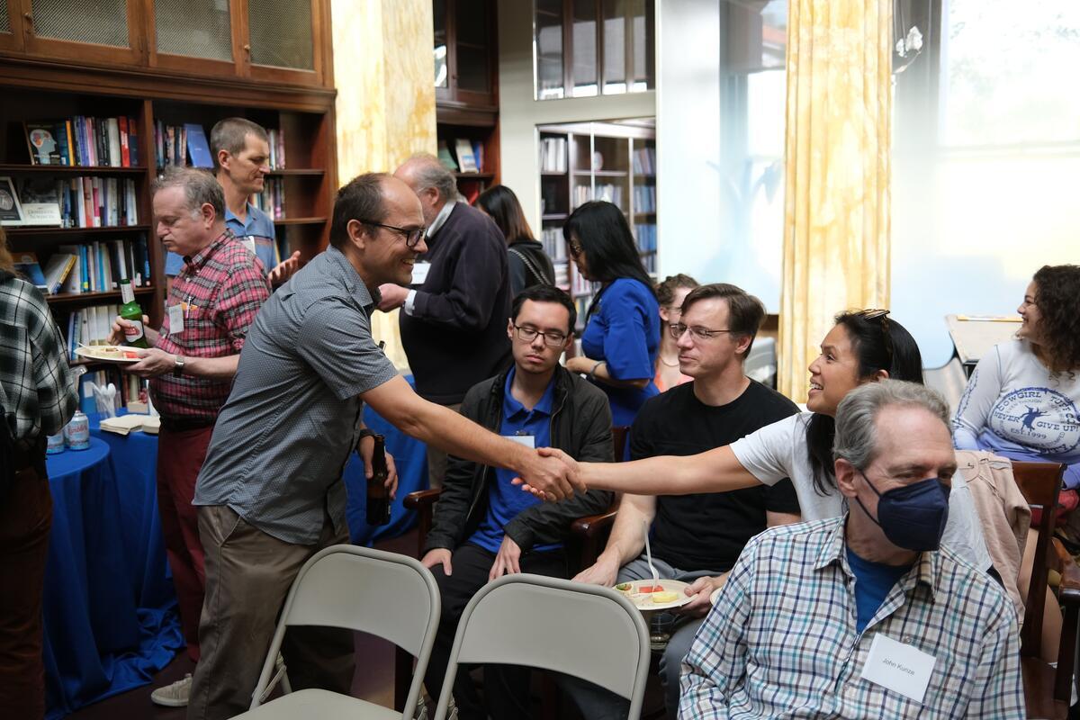 Guests introduce themselves to each other at Math on Tap.