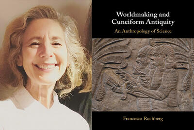 Francesca Rochberg headshot and book cover side by side